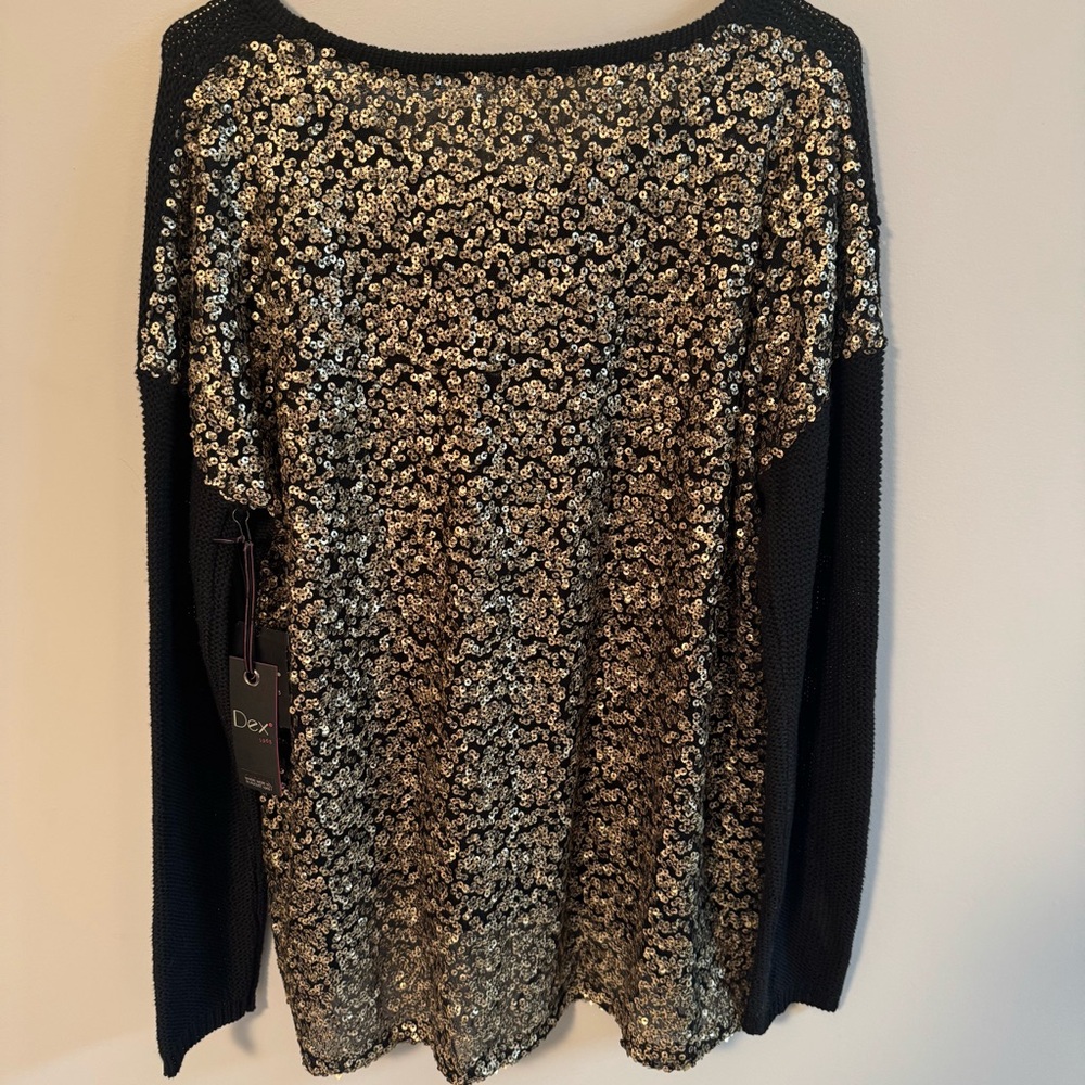 DEX Black & Gold Long Sleeve Sequin Sweater NWT Size Medium